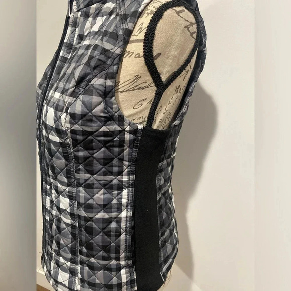 Laura Scott Woman's Quilted Front-Zipper Vest Black White Plaid Size Small - Picture 3 of 8